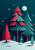 Sapin en papier sous la lune d'hiver
